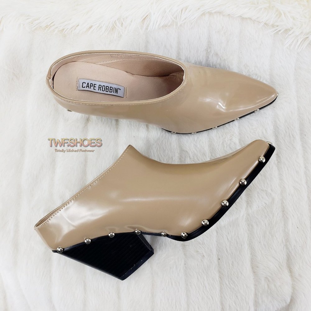 Nude patent slip on Clog Cowboy Mules 3.5" Heels